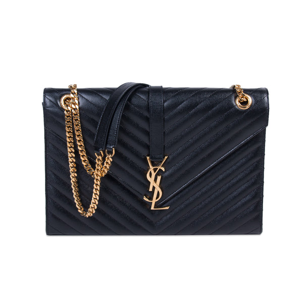 Saint Laurent Envelope Bag Small Black in Leather with Gold-tone - US