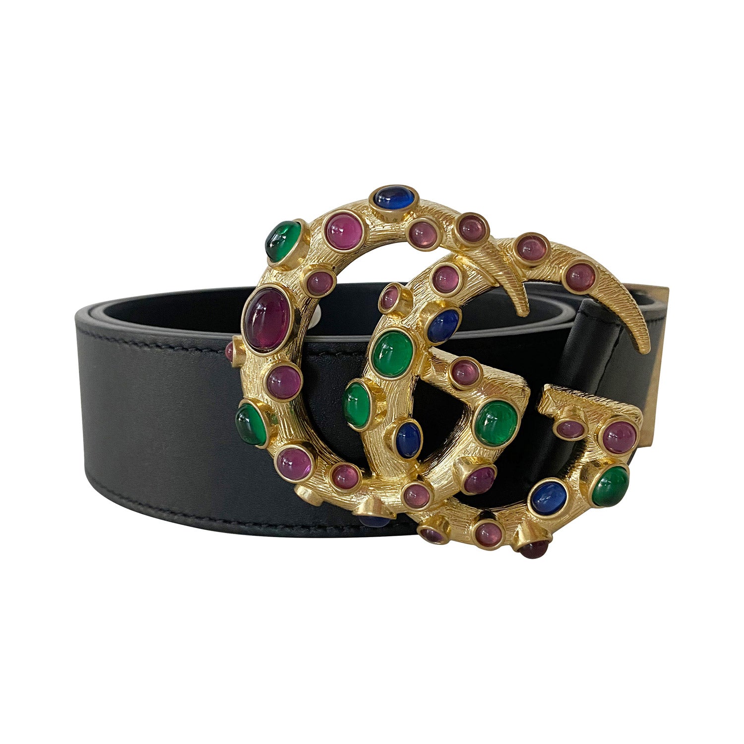 Gucci Leather Belt with Crystal Double G Buckle Multi in Calfskin with  Gold-tone - US