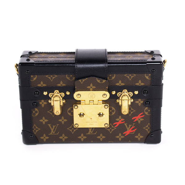 LOUIS VUITTON Calfskin Metal Monogram Petite Malle Black 1225047