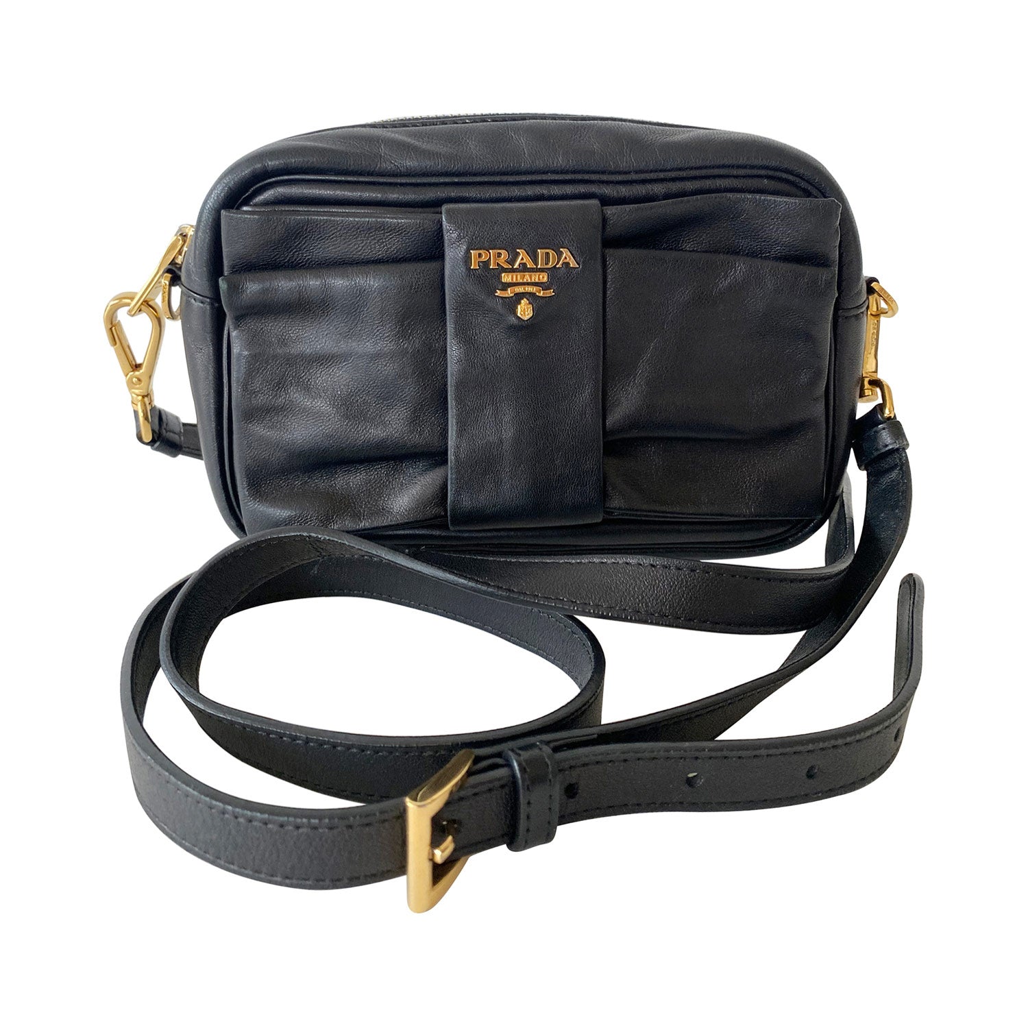 Prada, Bags, Prada Black Saffiano Lux Bow Crossbody Bag